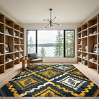 Gold and Charcoal Geometric Leaf Rug