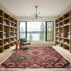 Vintage Dusty Rose and Sage Damask Rug