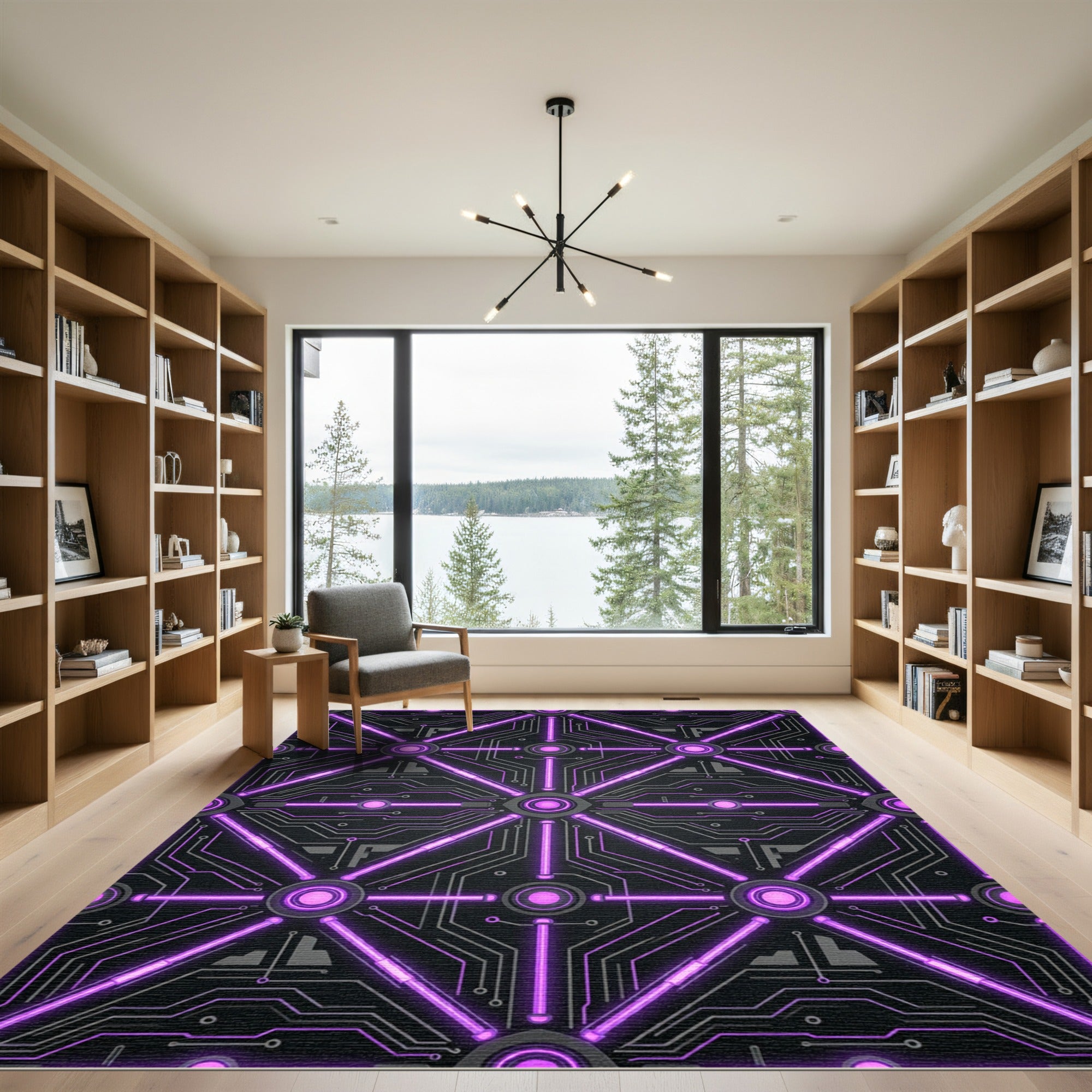 Neon Purple Cybernetic Grid Circuitry Rug