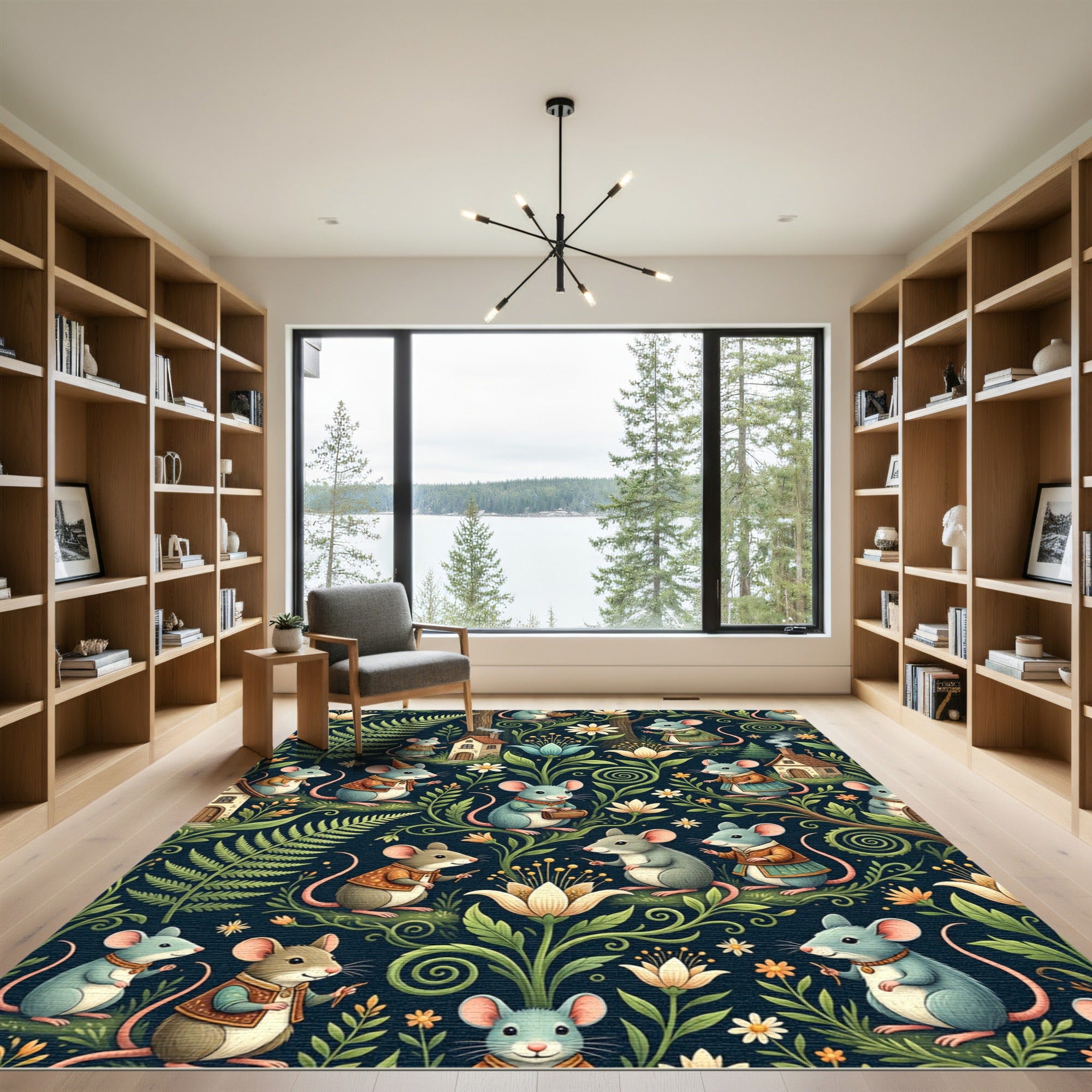 Whimsical Forest Mouse Garden Scene Rug