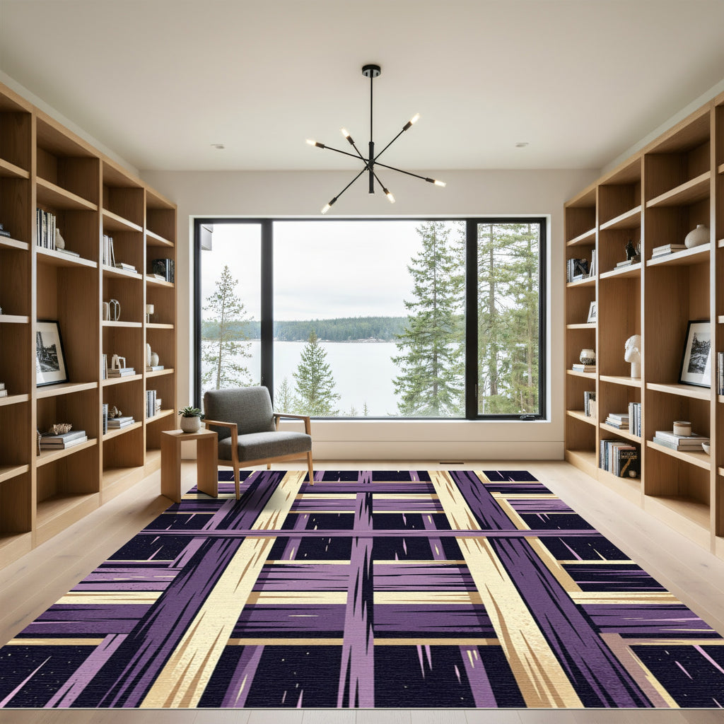 Purple Tan Wood Grain Weave Rug