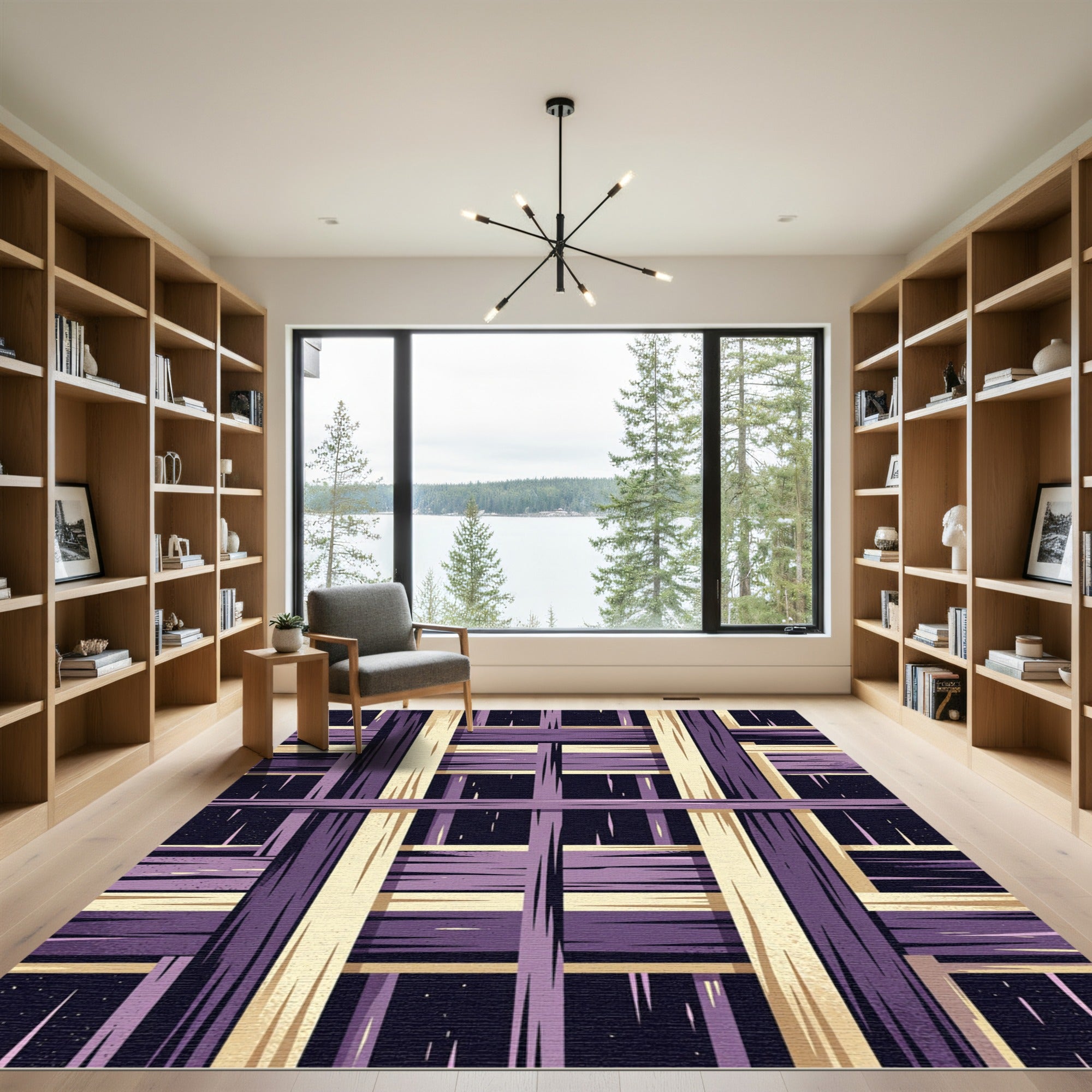 Purple Tan Wood Grain Weave Rug