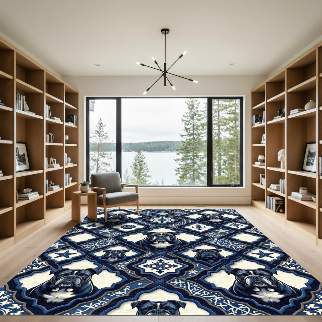 Nautical Navy Bulldog Tile Mosaic Rug