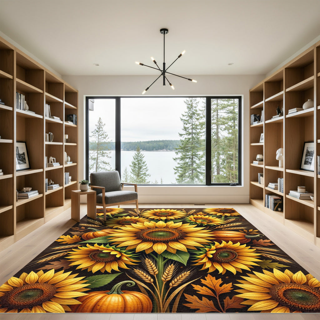 Vibrant Yellow Sunflower Harvest Arrangement Rug