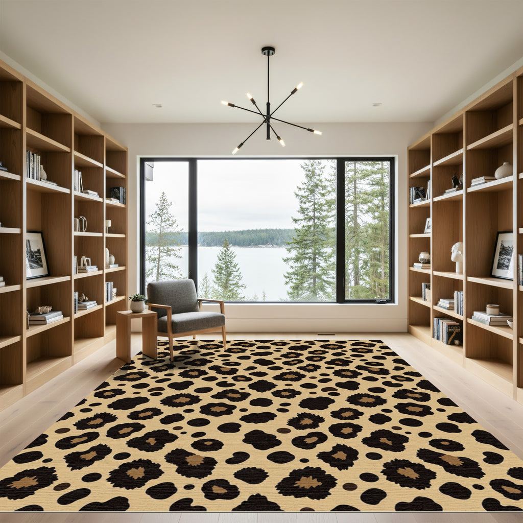 Brown Black Spotty Animal Print Rug