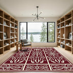 Crimson White Ornate Crest and Utensil Rug