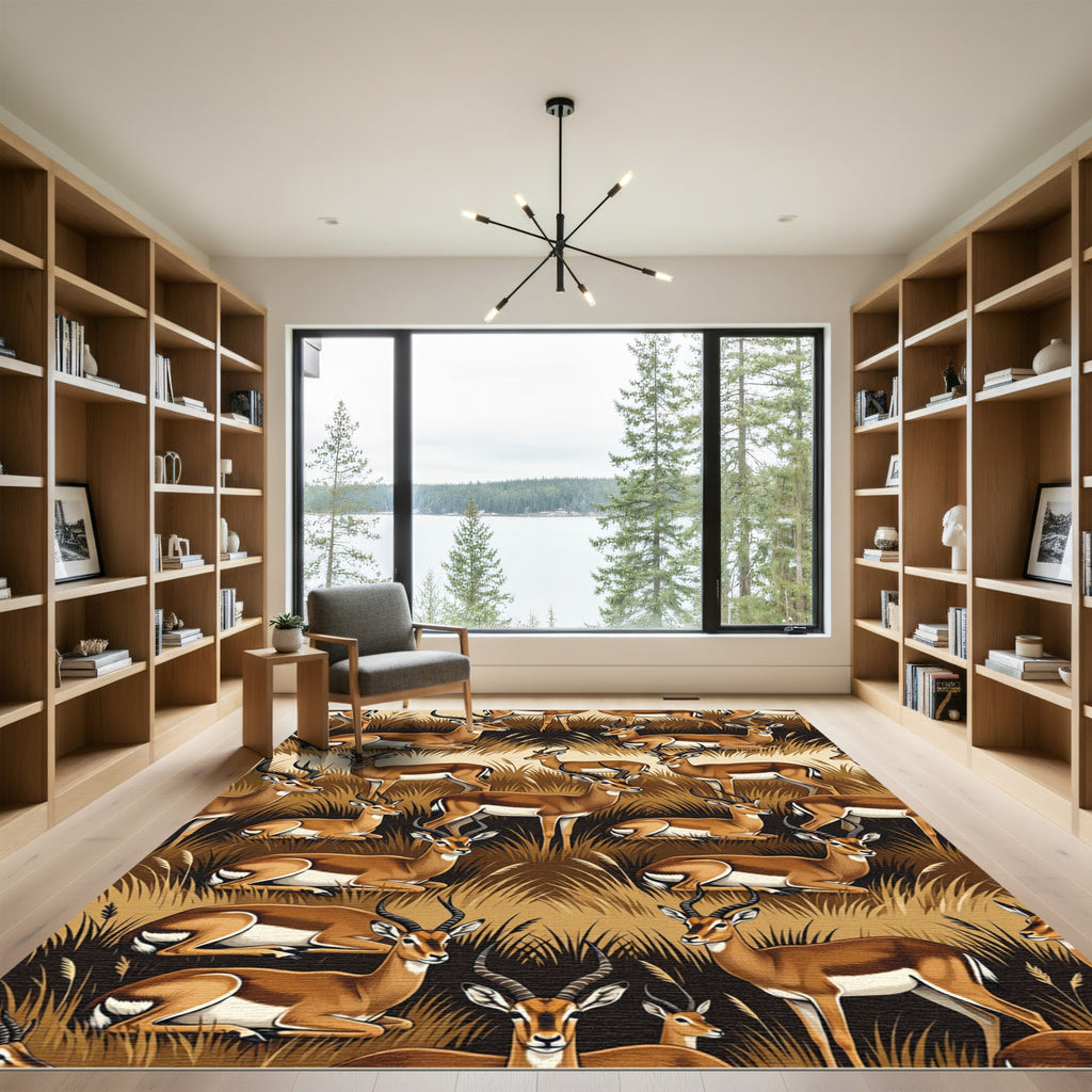 Golden Antelope Savannah Grassland Scene Rug