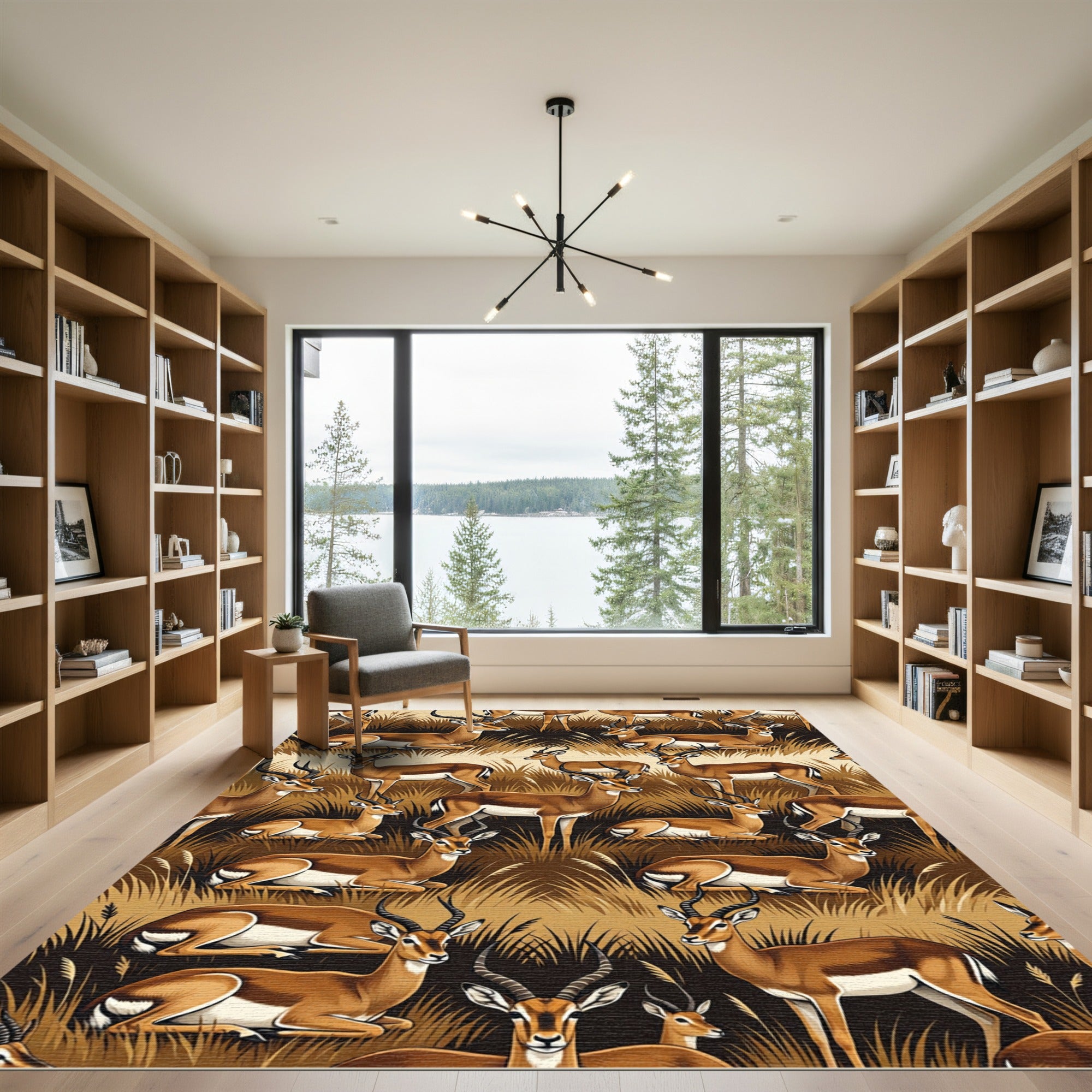 Golden Antelope Savannah Grassland Scene Rug