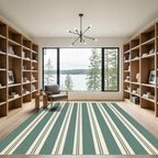 Classic Teal Cream Stripe Rug