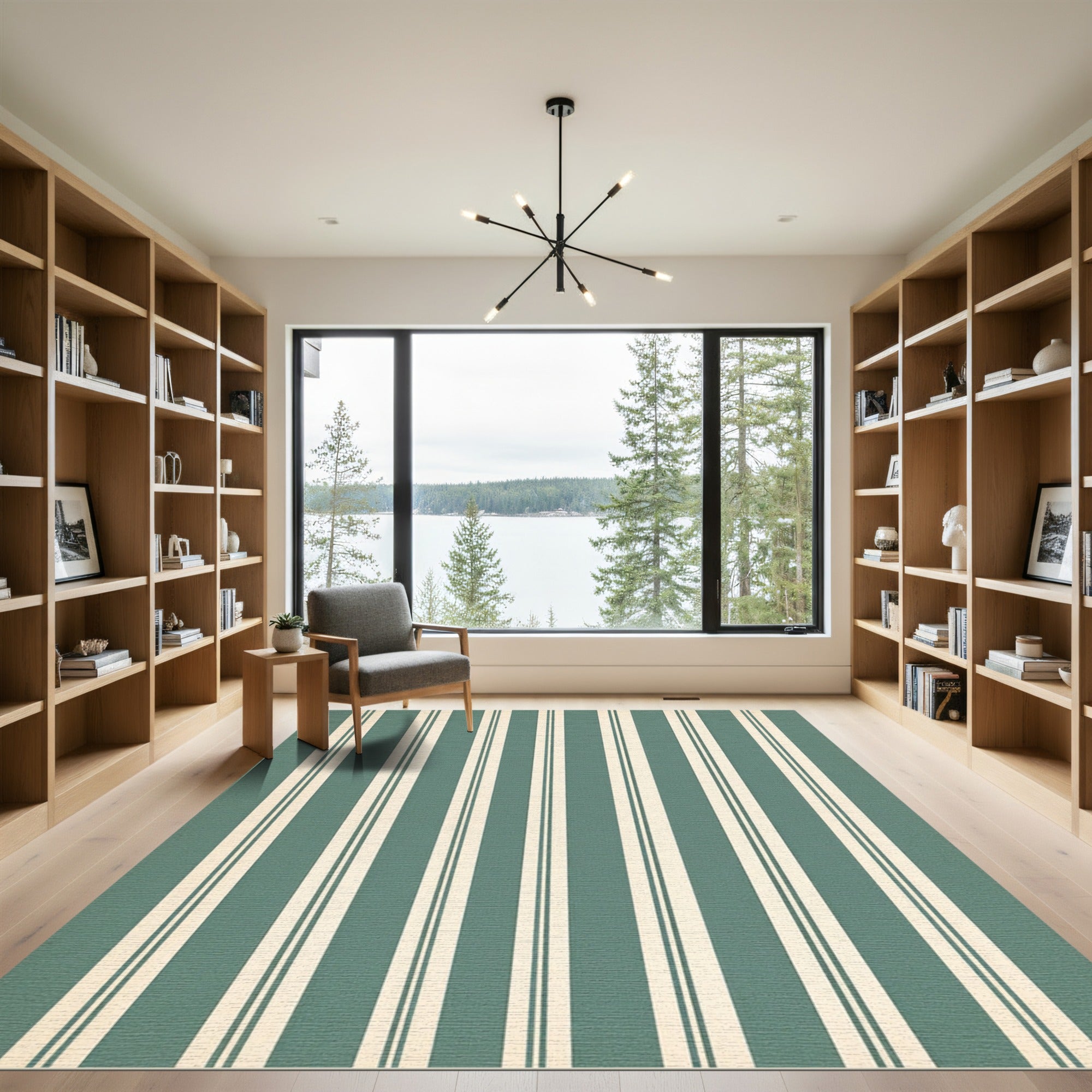 Classic Teal Cream Stripe Rug