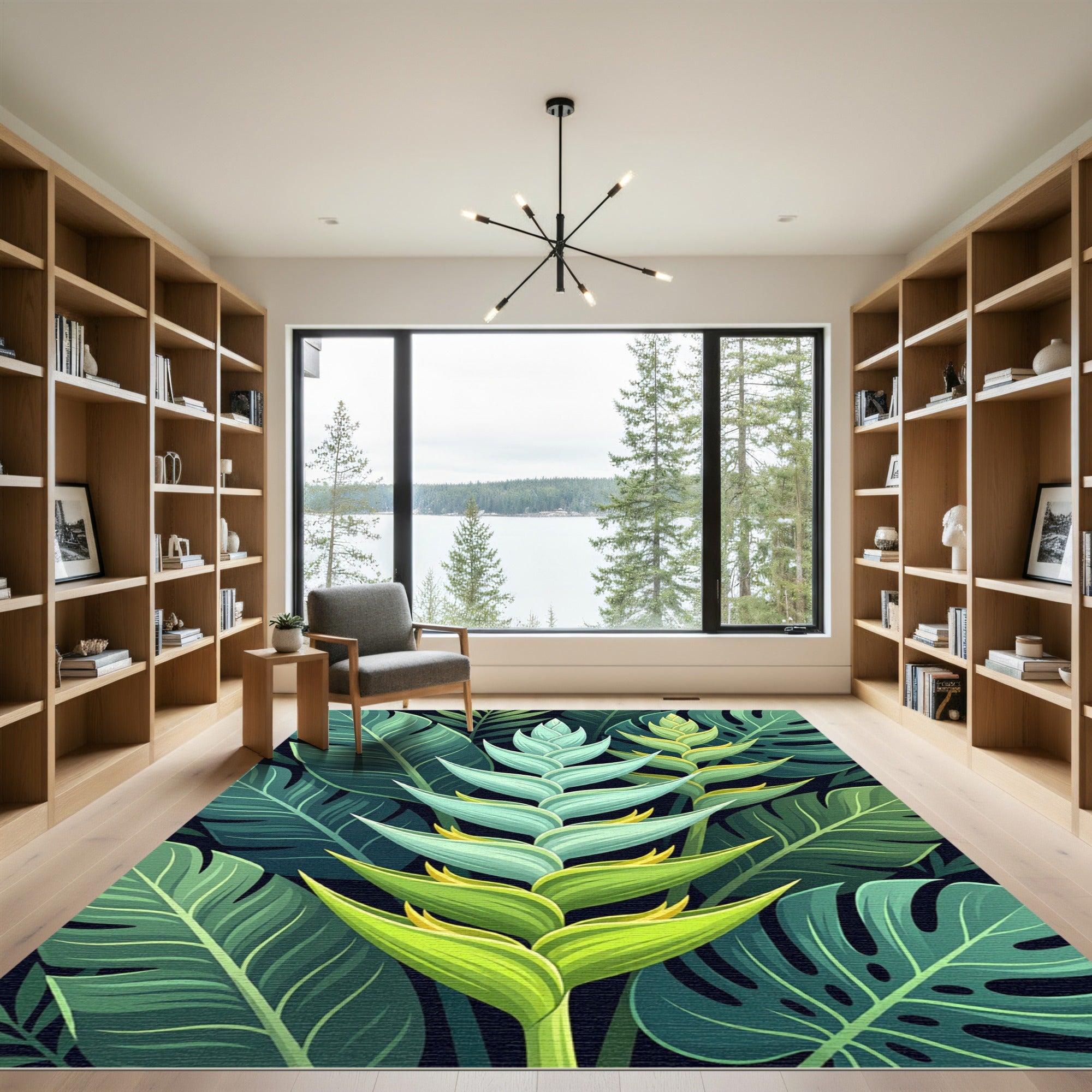 Lush Tropical Heliconia Foliage Botanical Rug