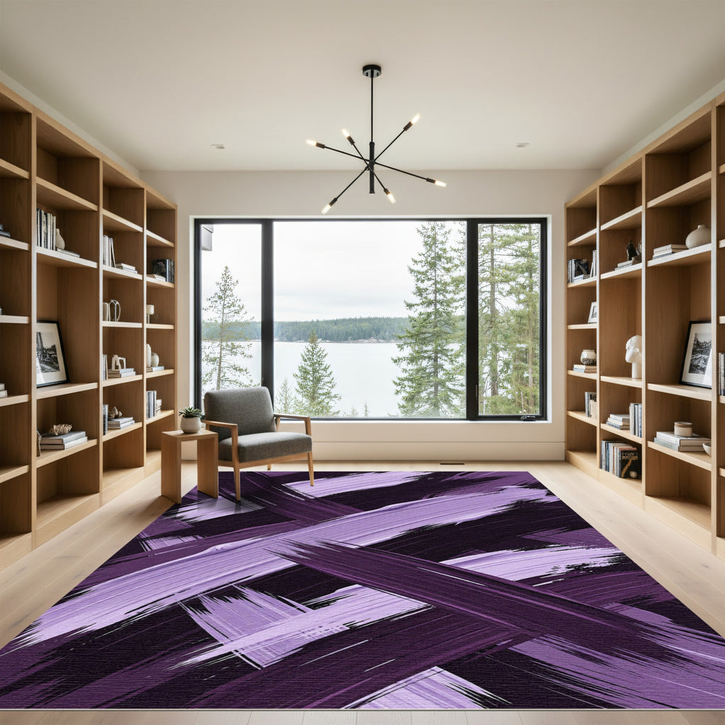 Purple Brushstrokes Abstract Rug