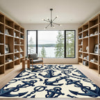 Navy Nautical Anchor Rope Illustration Rug