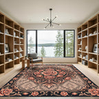 Vintage Peach Rose Scroll Medallion Rug