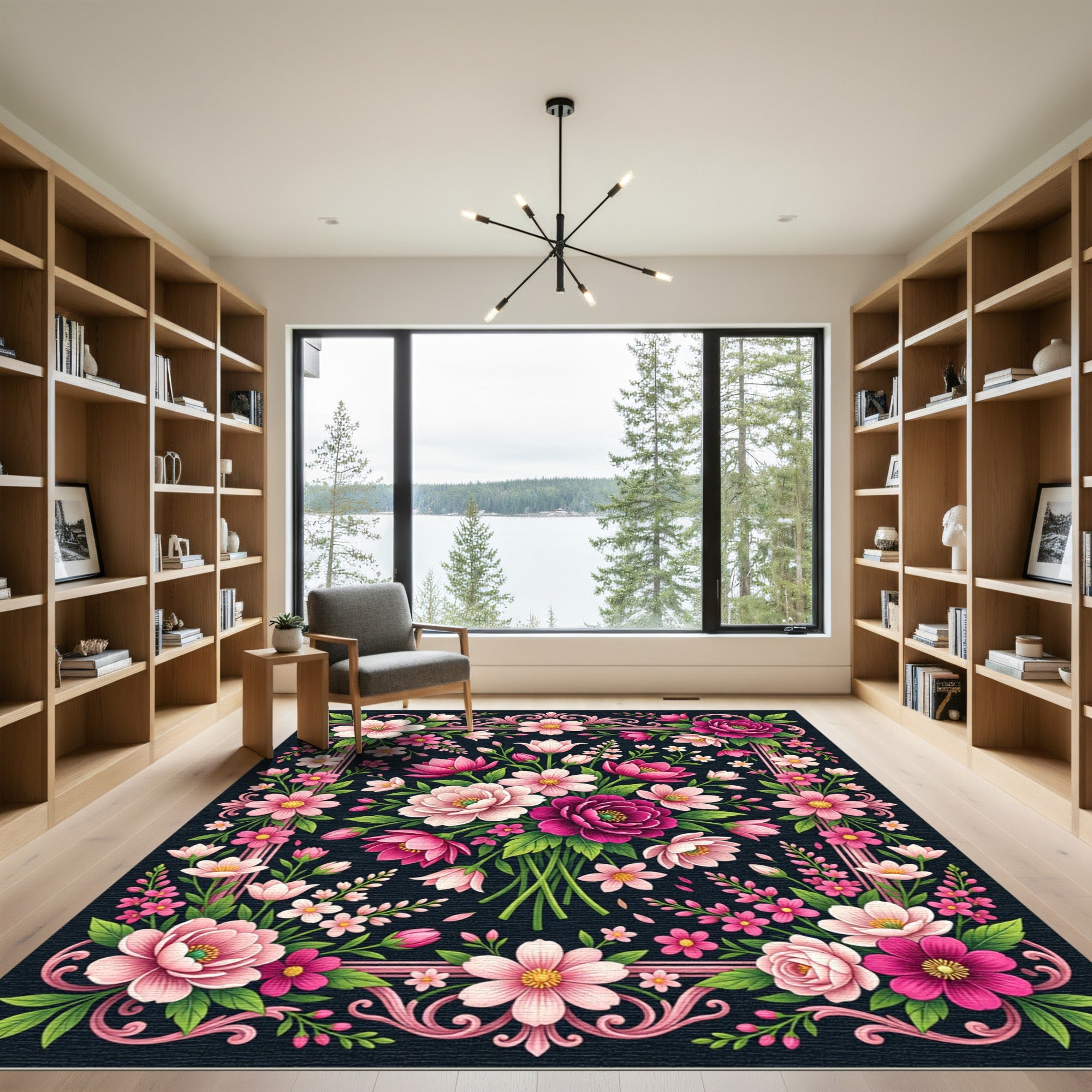 Vibrant Pink Floral Swirl Garden Rug