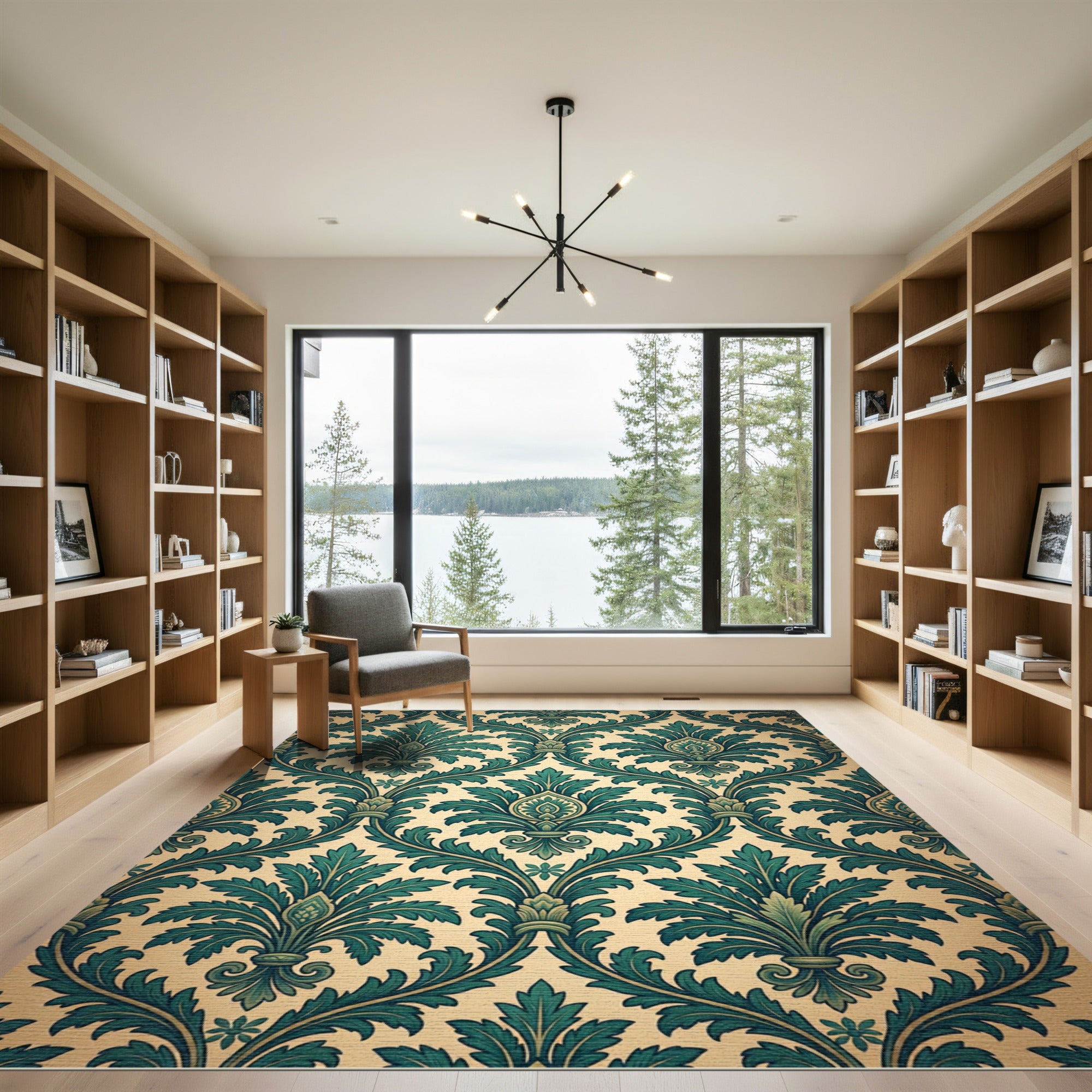 Emerald Damask Scroll Botanical Verdant Rug