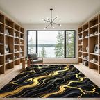 Black Gold Marble Vein Swirl Rug
