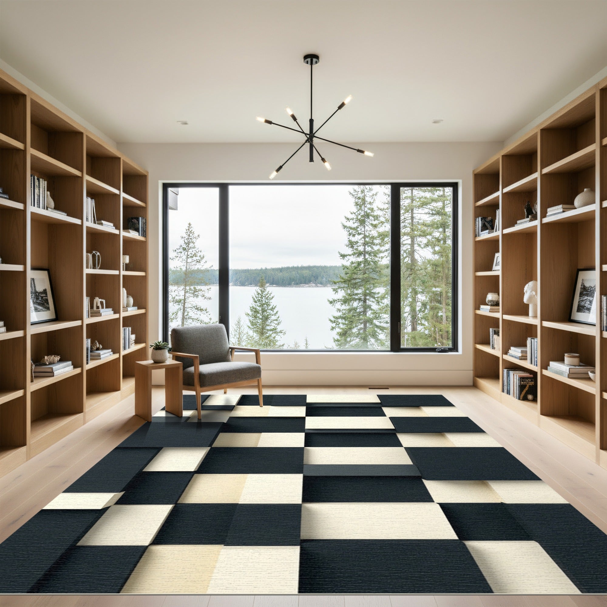 Dark Ivory Geometric Block Surface Rug