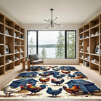 Rustic Farmhouse Rooster and Blue Coop Rug