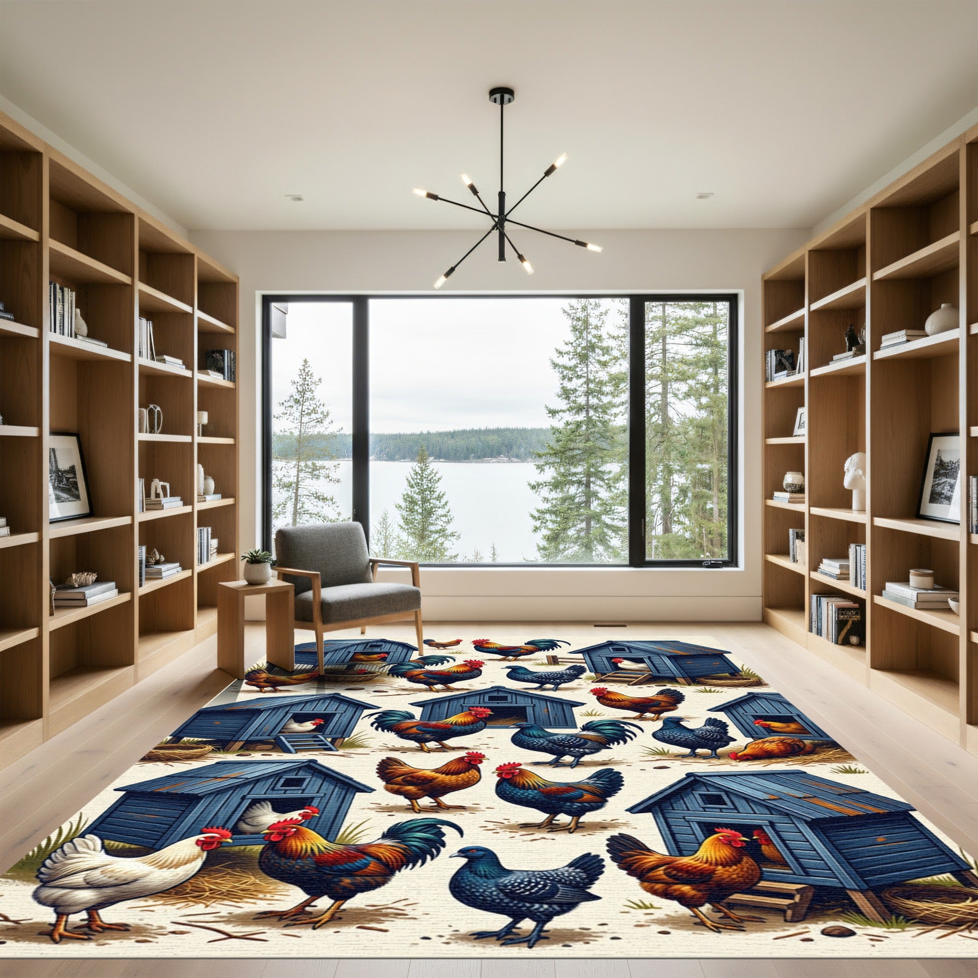 Rustic Farmhouse Rooster and Blue Coop Rug