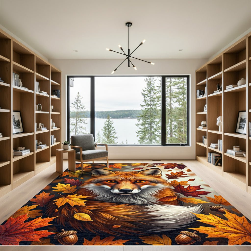 Golden Autumn Fox and Maple Leaves Rug