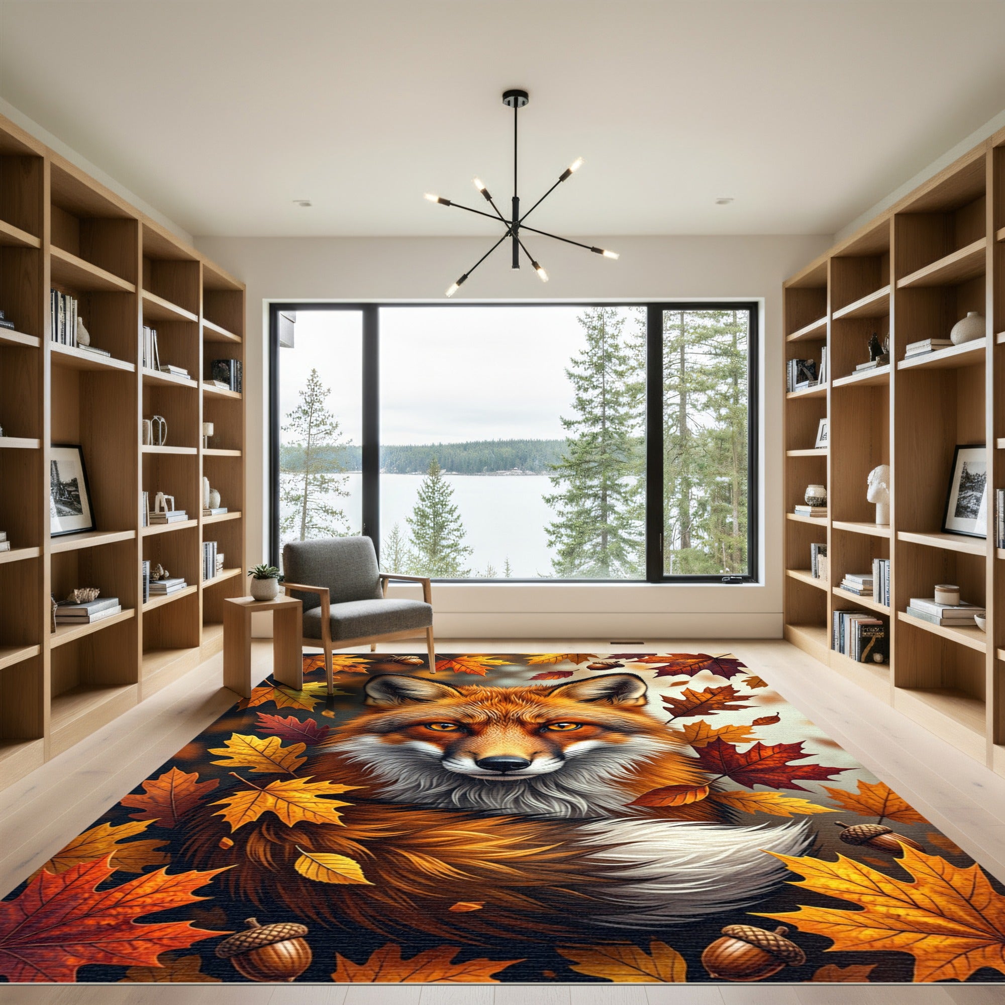 Golden Autumn Fox and Maple Leaves Rug
