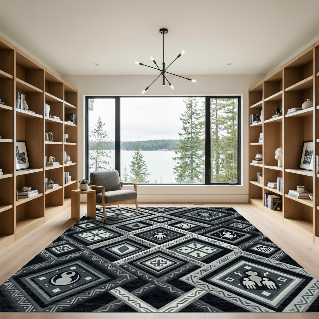 Monochromatic Geometric Diamond Folk Wall Art Rug