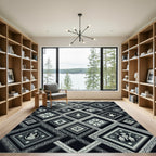 Monochromatic Geometric Diamond Folk Wall Art Rug