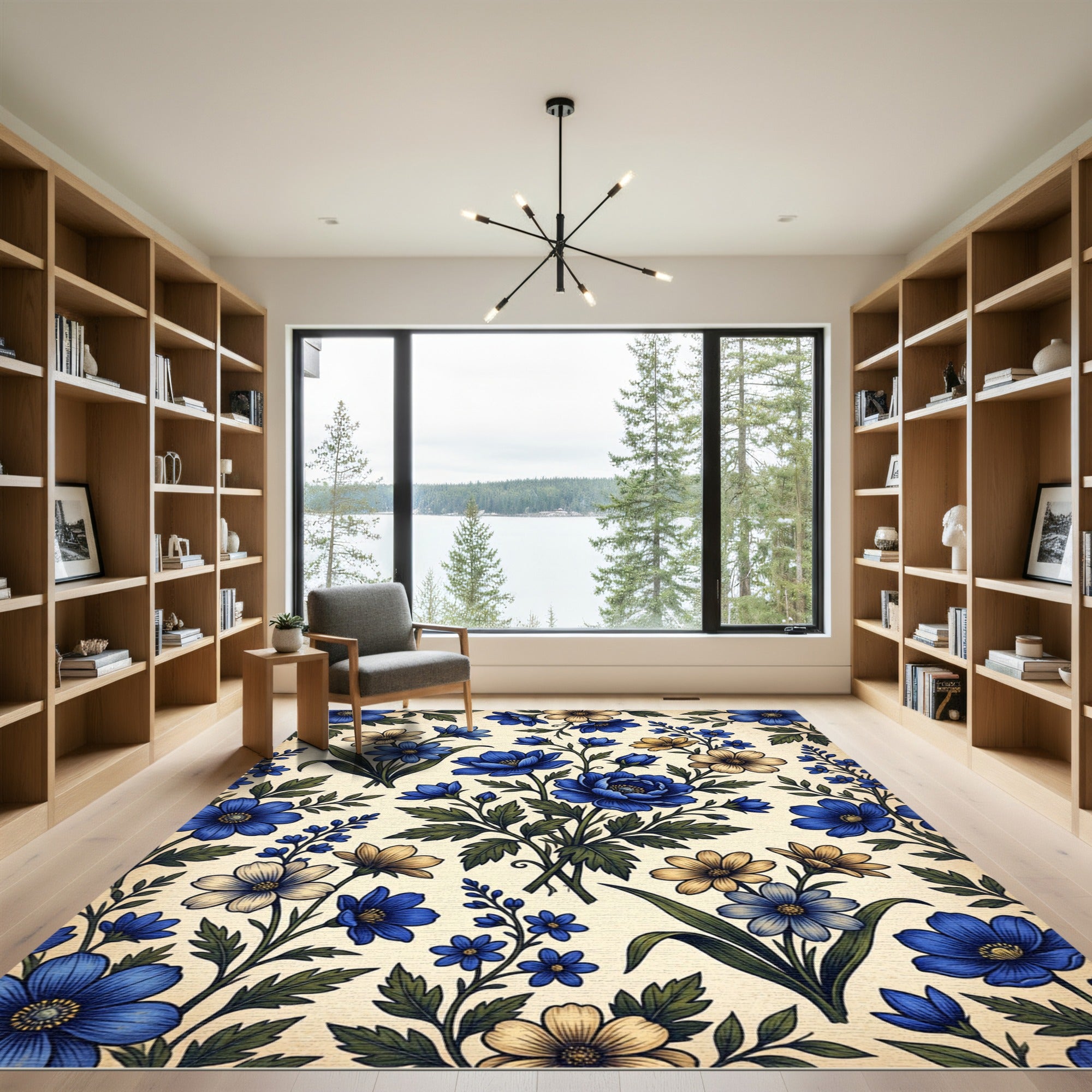 Vintage Blue and Cream Botanical Floral Rug