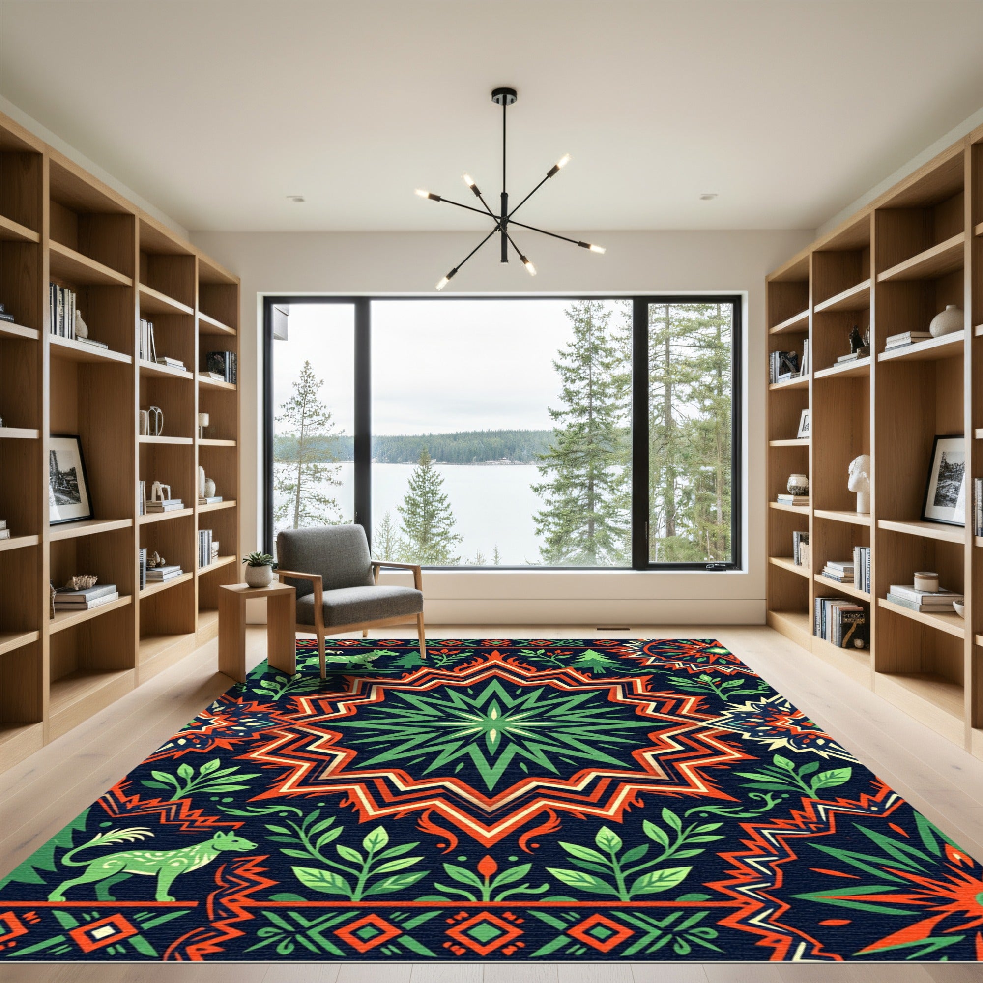 Green Folk Art Star Wilderness Meadow Rug