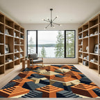 Geometric Terracotta Staircase Isometric Rug