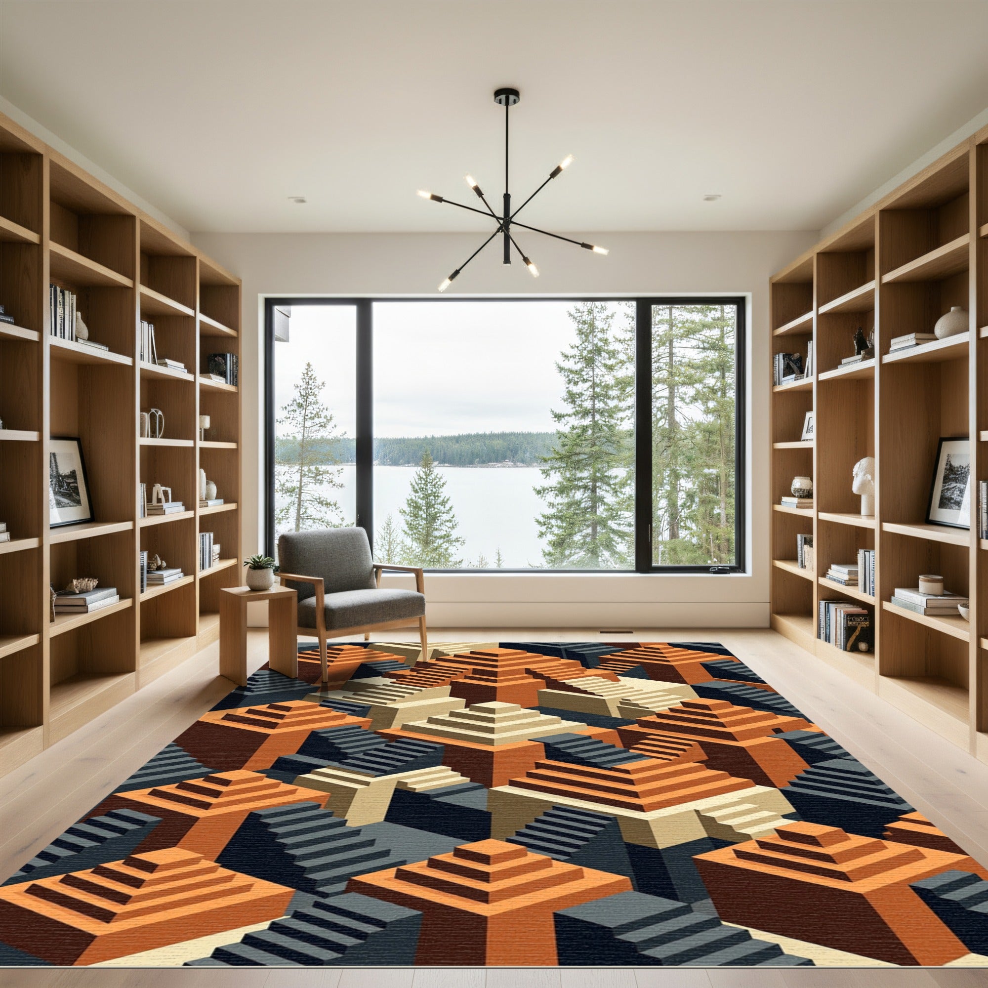 Geometric Terracotta Staircase Isometric Rug