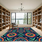 Vibrant Neon Mandala Kaleidoscope Medallion Rug
