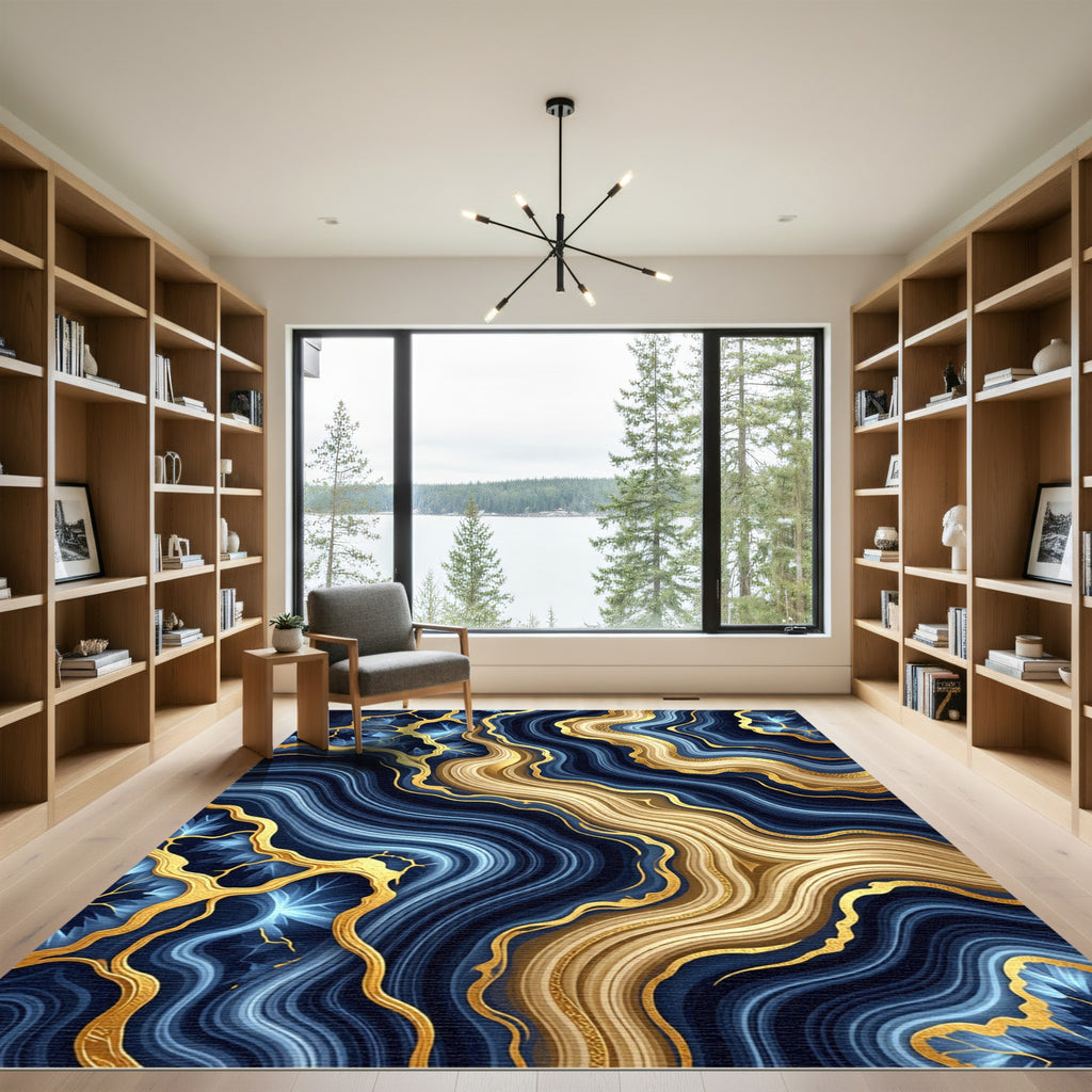 Luxury Navy Blue and Gold Agate Rug