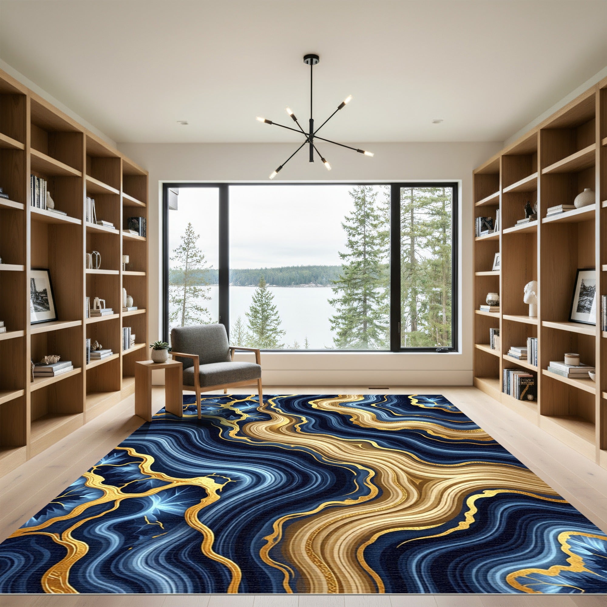 Luxury Navy Blue and Gold Agate Rug