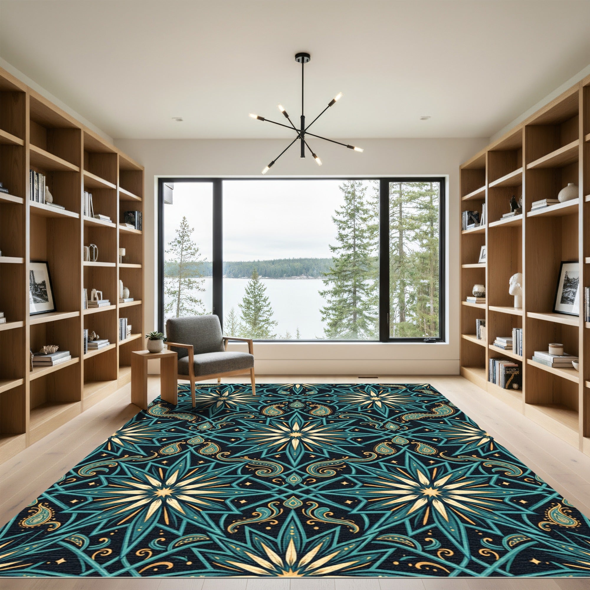 Midnight Teal Botanical Starry Paisley Rug