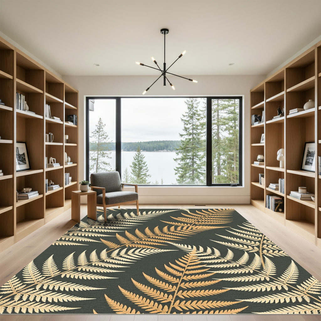 Golden Fern Frond Pattern Rug