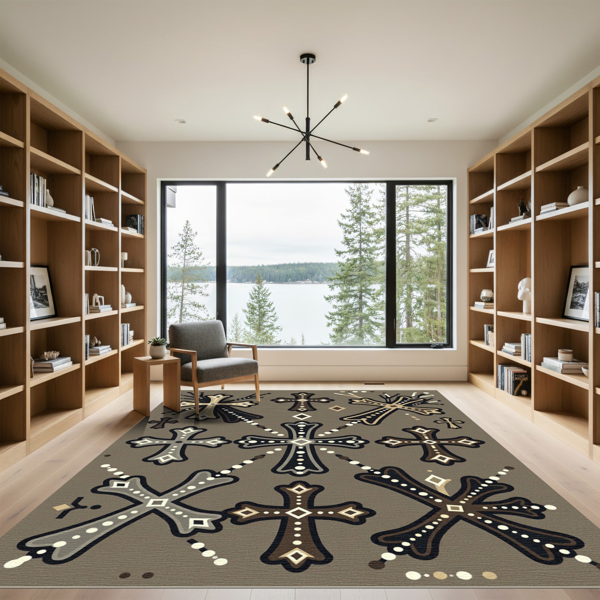 Gothic Ornate Cross Neutral Taupe Rug