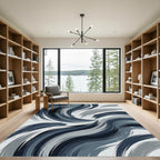 Abstract Cobalt Blue Brushstroke Swirl Rug