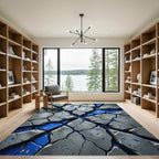 Cracked Slate Blue Geometric Shatter Rug