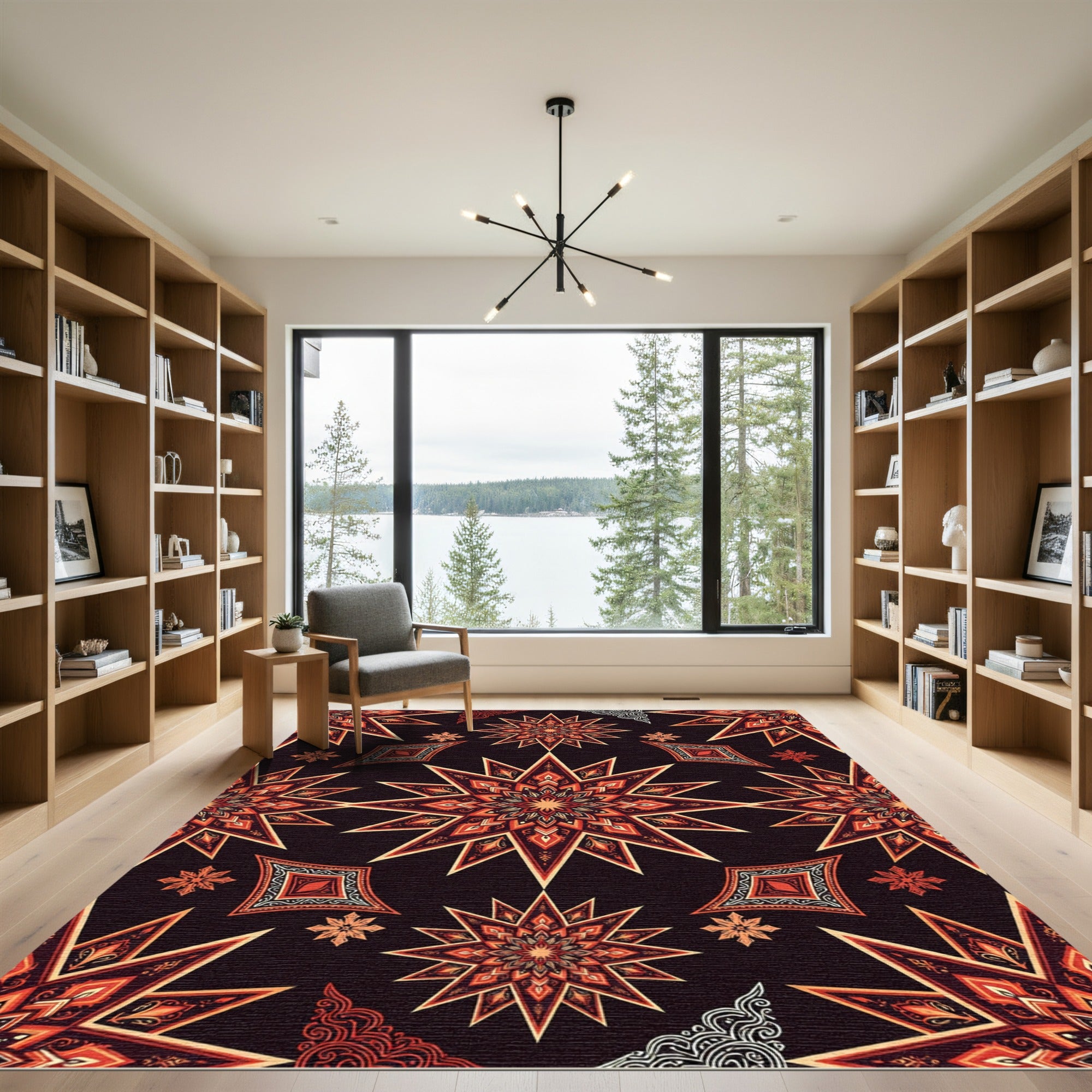 Fiery Orange Star Medallion Rug
