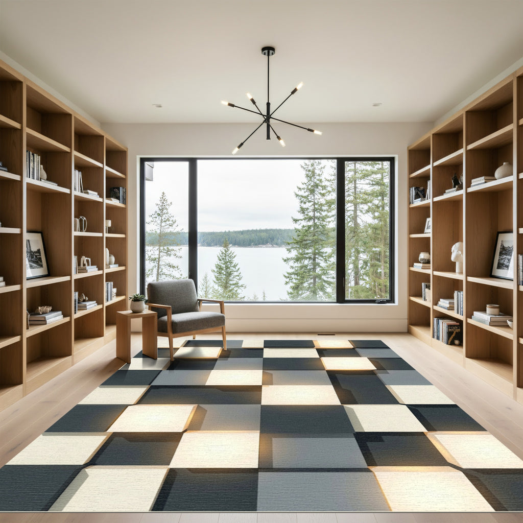 Monochrome Geometric Cube Illumination Rug