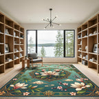 Elegant Teal Magnolia Bamboo Floral Medallion Rug