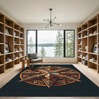 Geometric Ochre Starburst Sacred Mandala Rug
