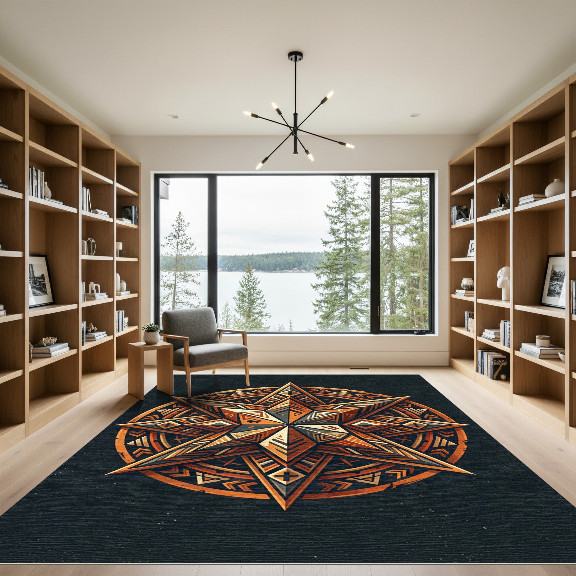 Geometric Ochre Starburst Sacred Mandala Rug