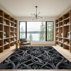 Monochrome Metallic Floral Lattice Trellis Rug