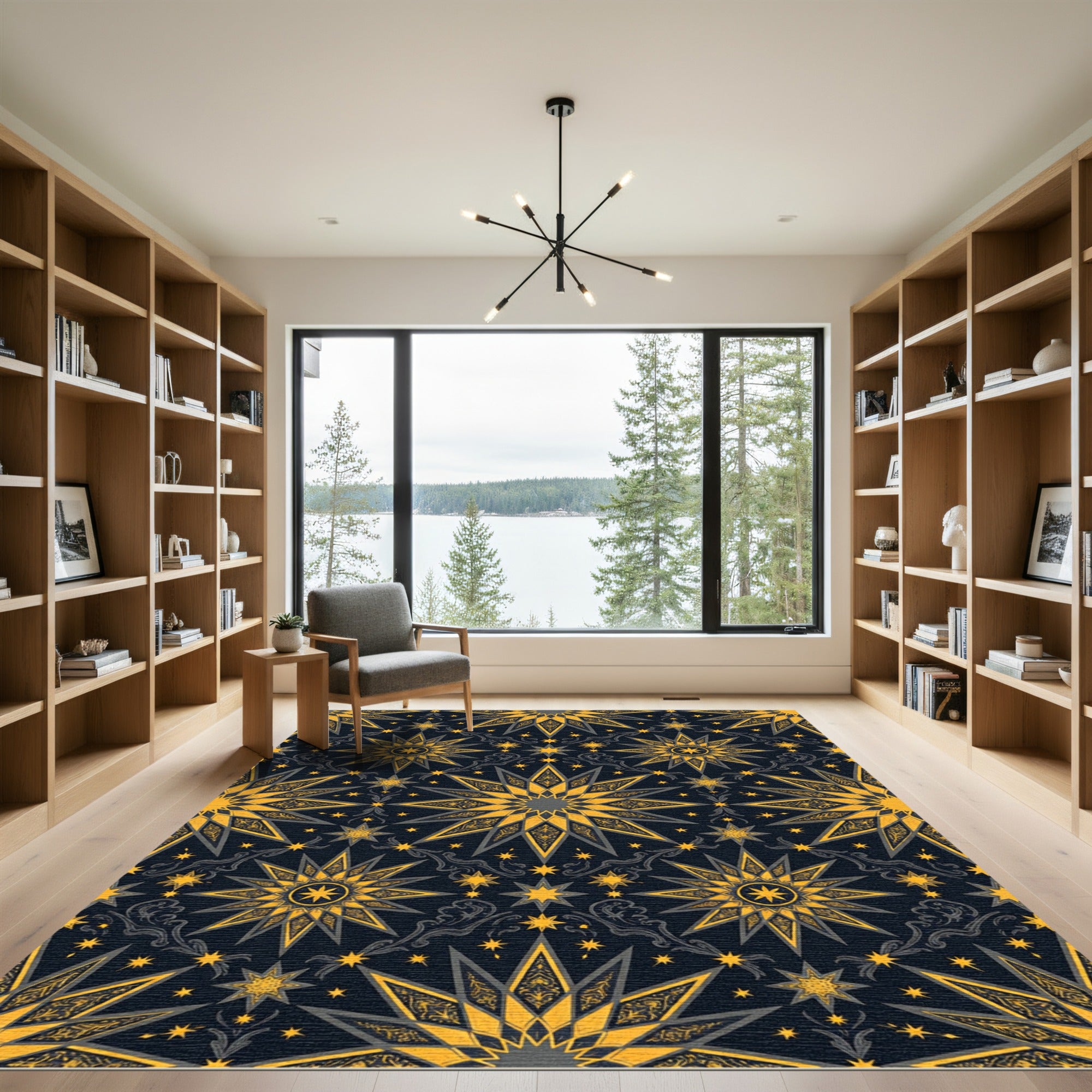 Golden Starburst Dark Night Tapestry Rug