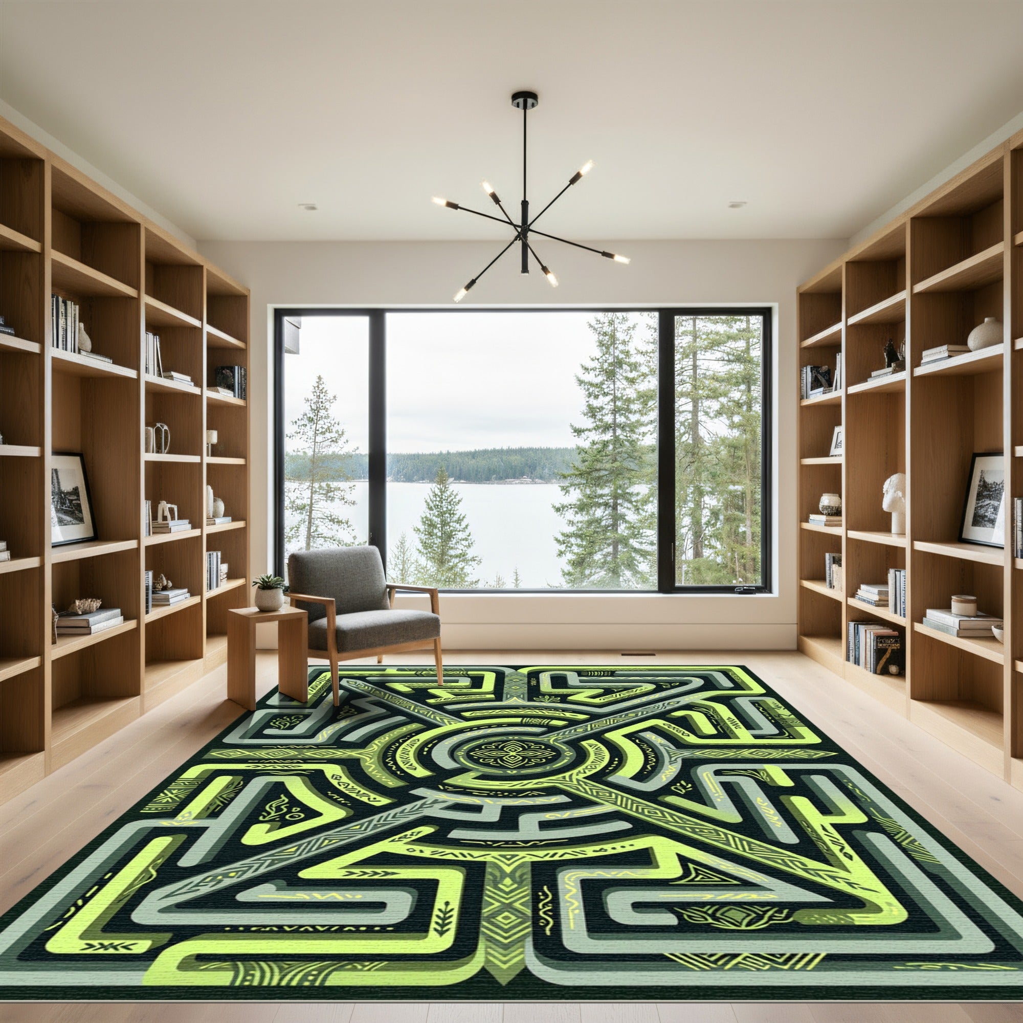 Yellow Green Maze Tribal Pattern Rug