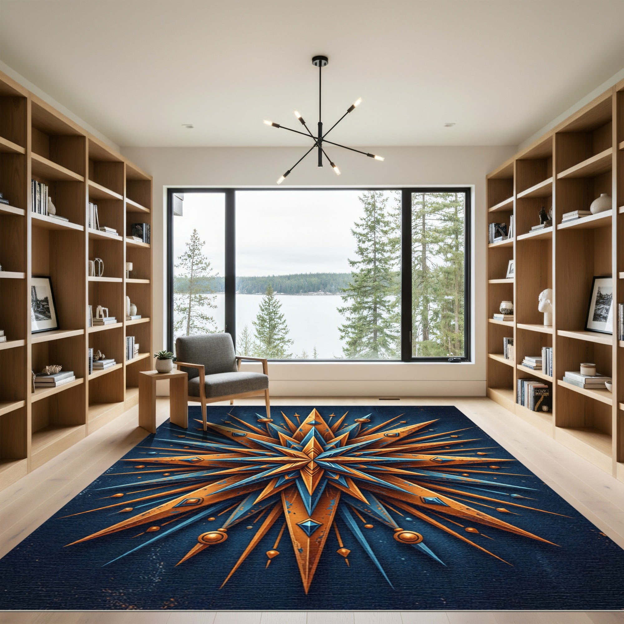 Golden Blue Starburst Emblem Rug