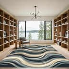 Gray Tan Swirling Abstract Wave Rug